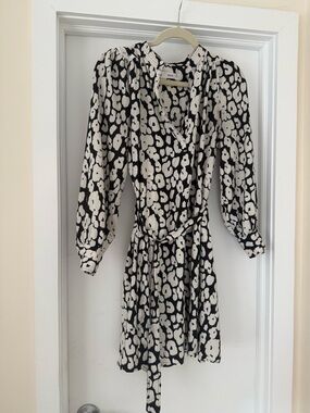Mango Black and White Printed Mini Wrap Dress